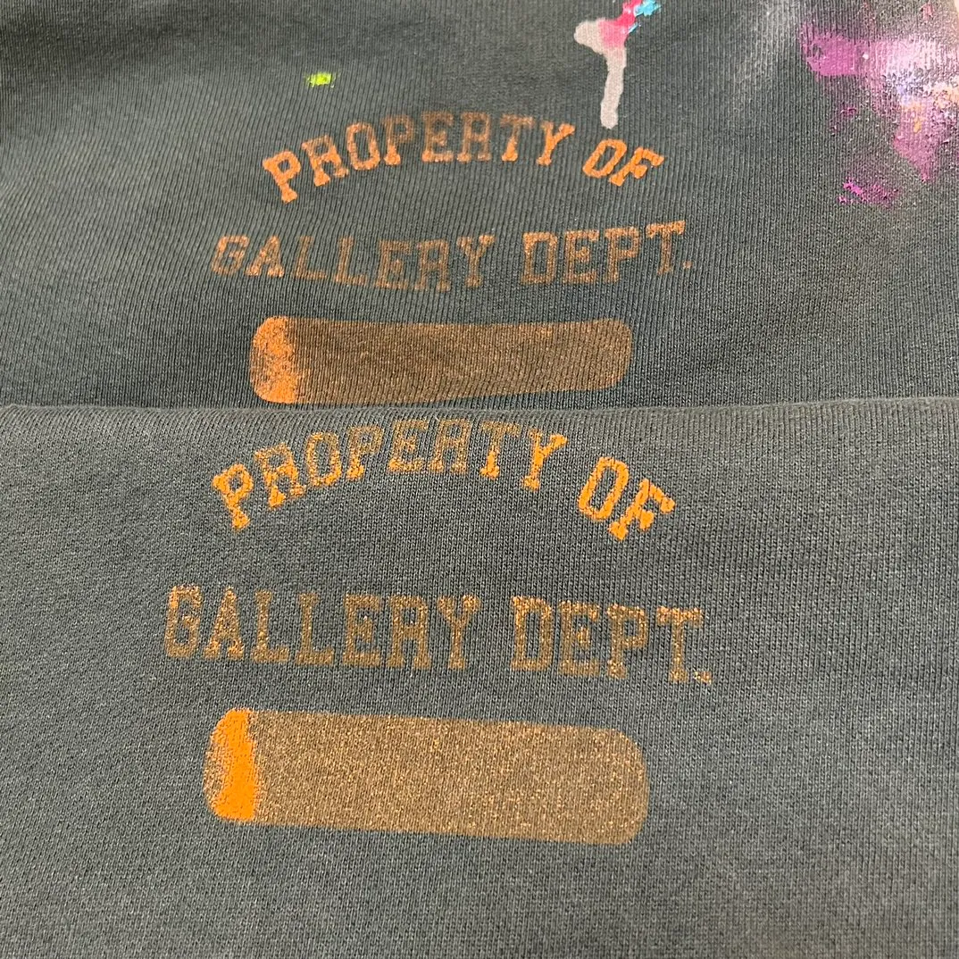 GALLERY DEPT. GD PROPERTY OF SWEATPANTS splashed ink, washed and distressed sweatpants, dark green S-XL, heavy wash and distressed, handmade acrylic splashed ink graffiti, perfect top restoration